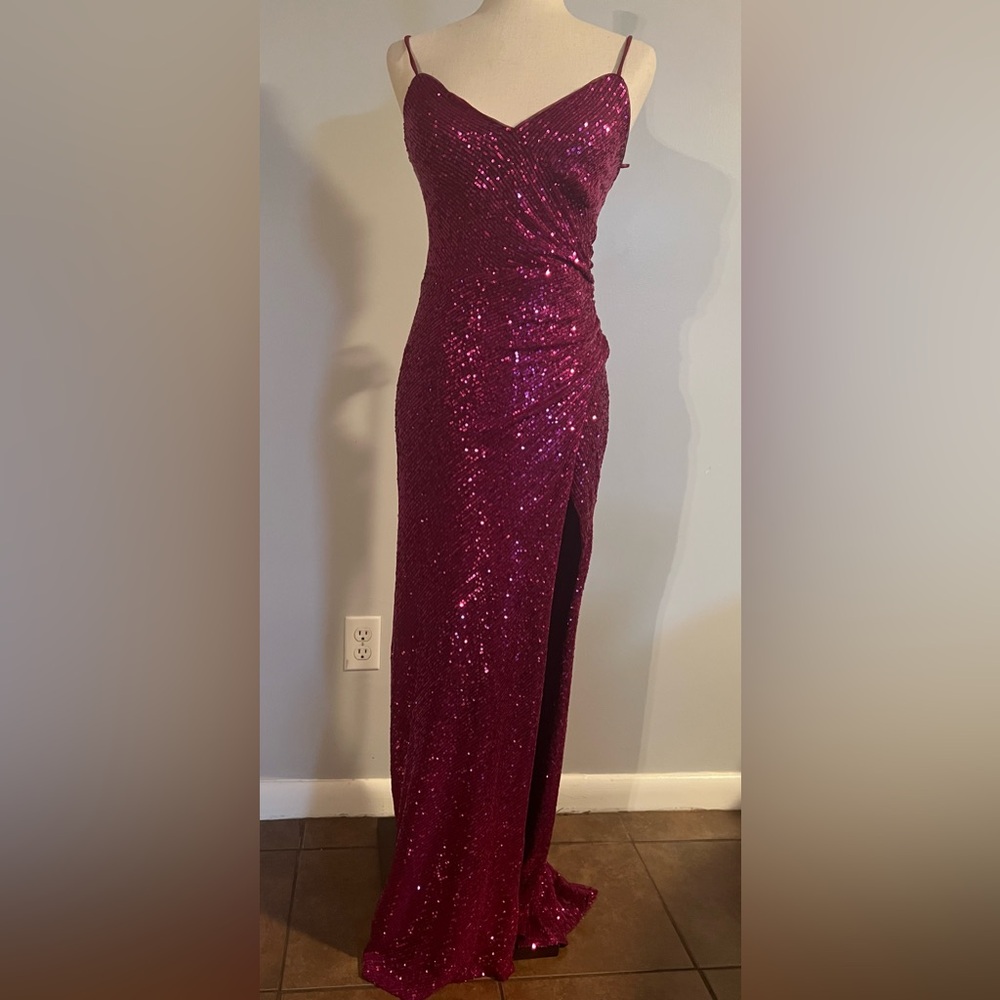 Crystal Doll Magenta Sequin Prom Dress